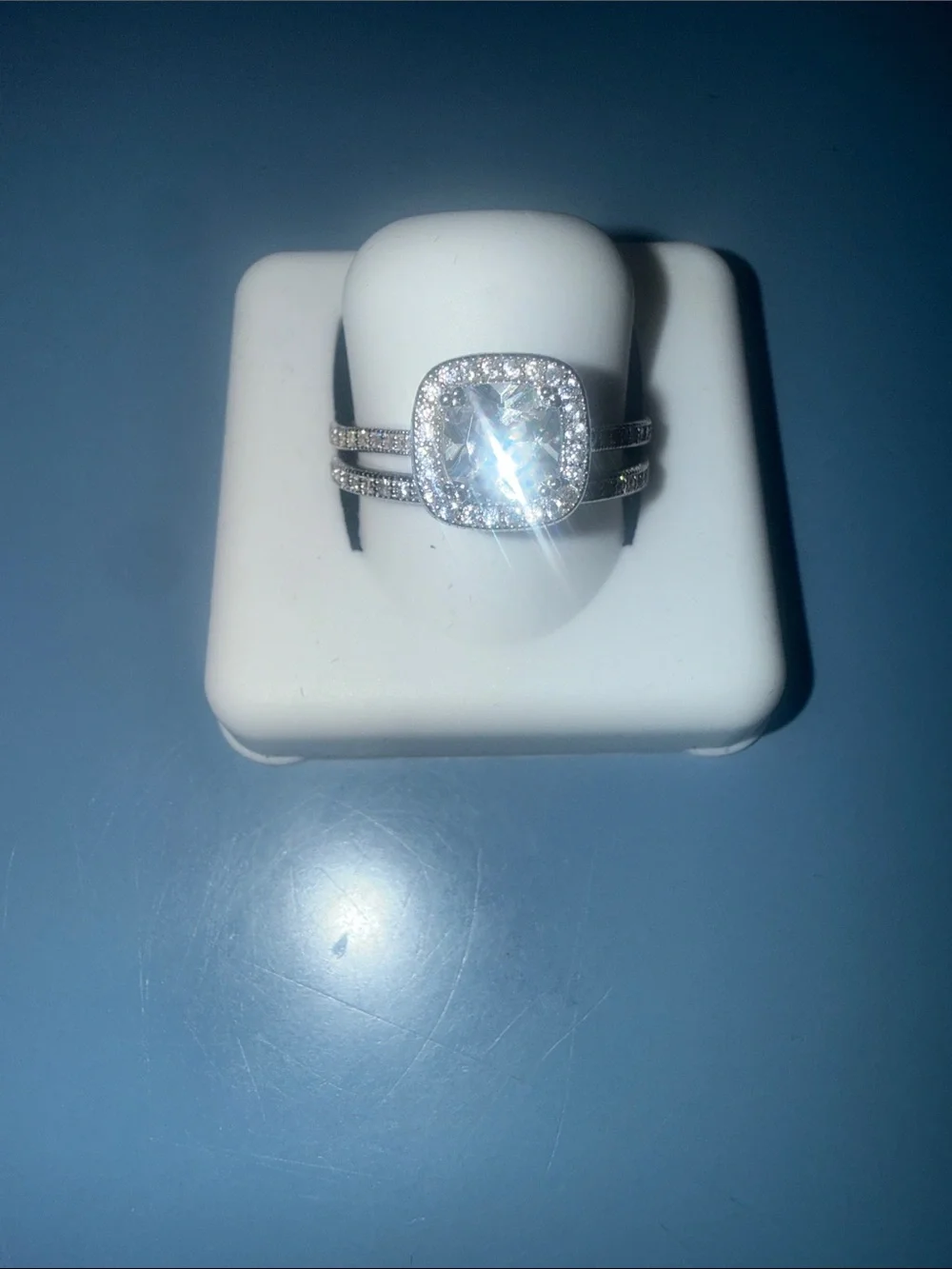 Double Band Halo Engagement Ring (Moissanite) - Women Jewelry